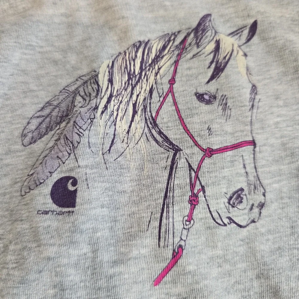 Carhartt Grey Purple‎ Horse Graphic Long Sleeve Bodysuit Baby Girl Size 3M.E117
